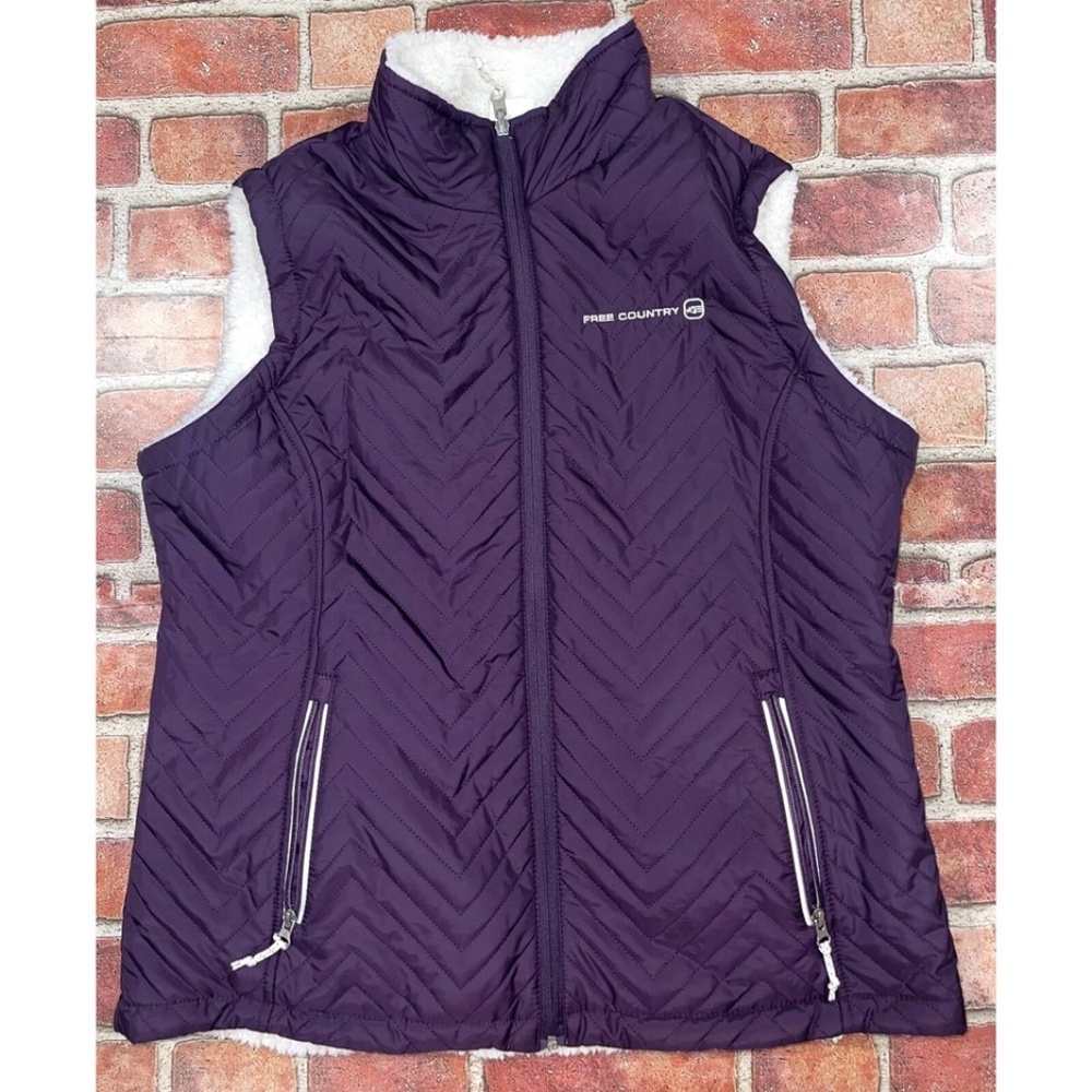 Pre-Owned Free Country Purple Zip Puffer Vest Sherpa Soft Sleeveless Size L Cold